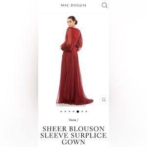 Sheer Blouson Sleeve Surplice Gown by Mac Duggal